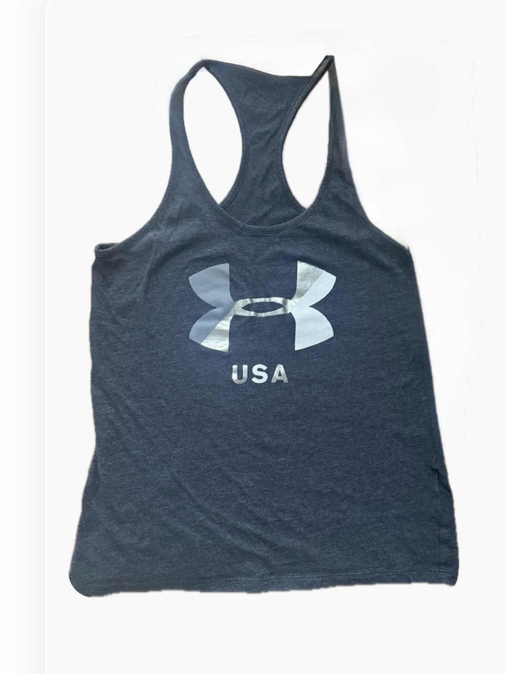 Under Armour Dark Gray Racerback Tank with Silver Logo and USA